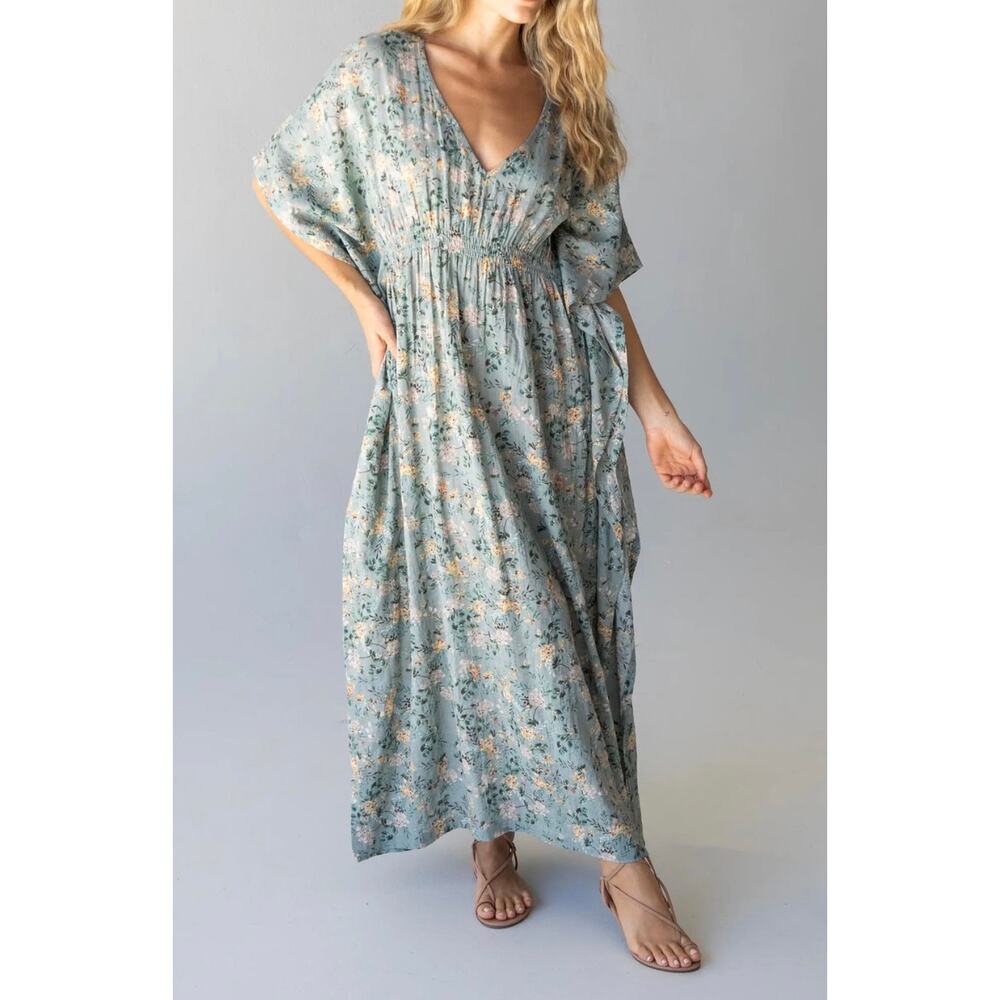 NATURAL LIFE Floral Midi Dress in Blue and Yellow